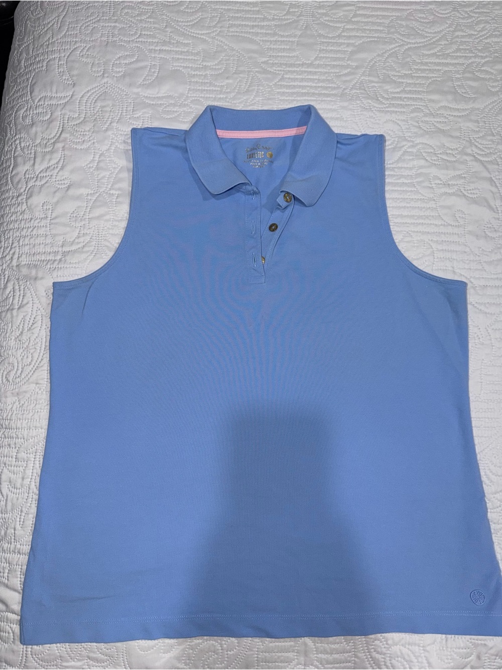 Lilly Pulitzer Luxletic Sleeveless Polo Size Large Blue Golf Tennis